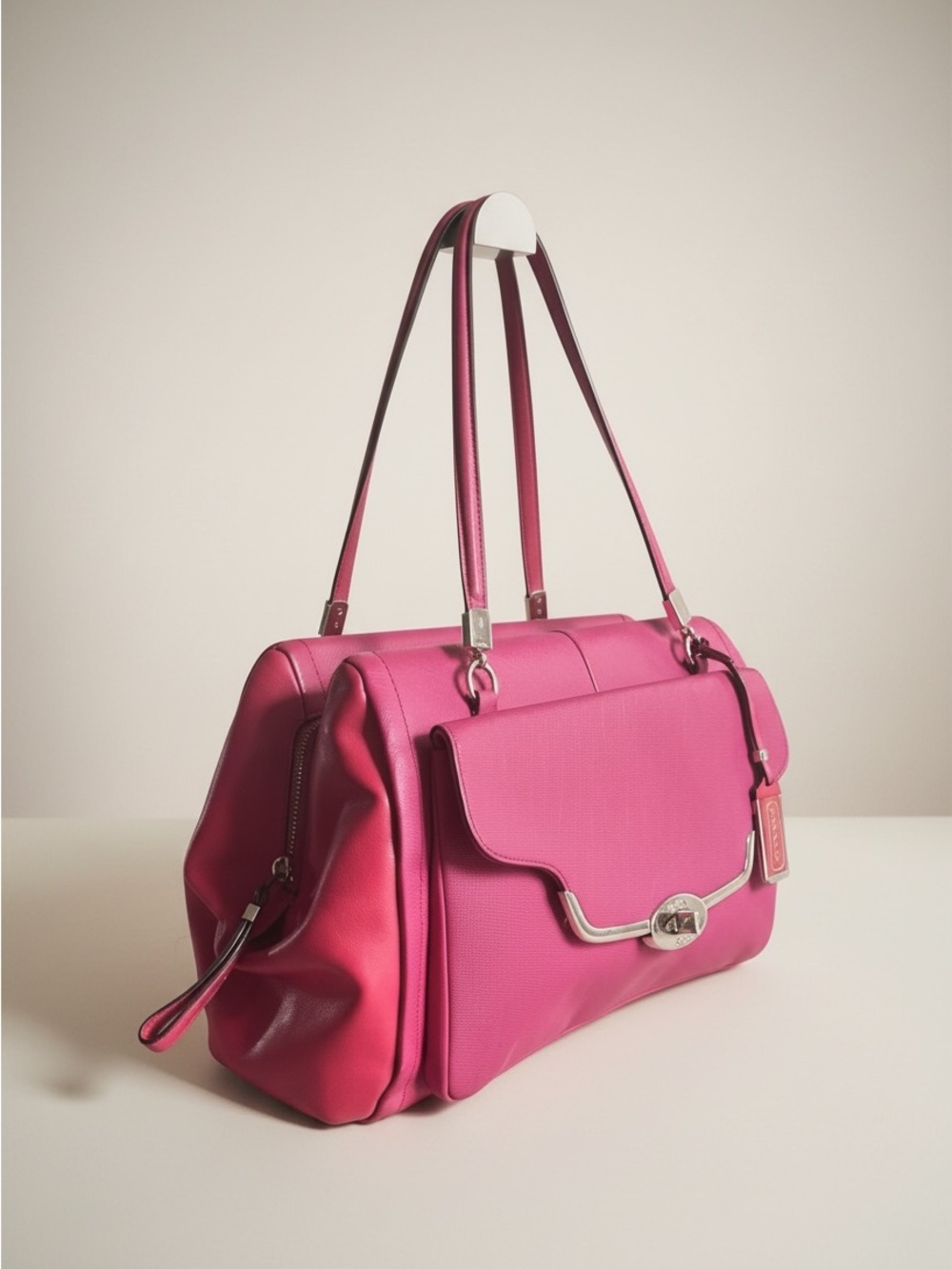 Coach Pink Saffiano Leather Satchel Barbiecore Y2K Shoulder Bag Tote✨ - Picture 3 of 16